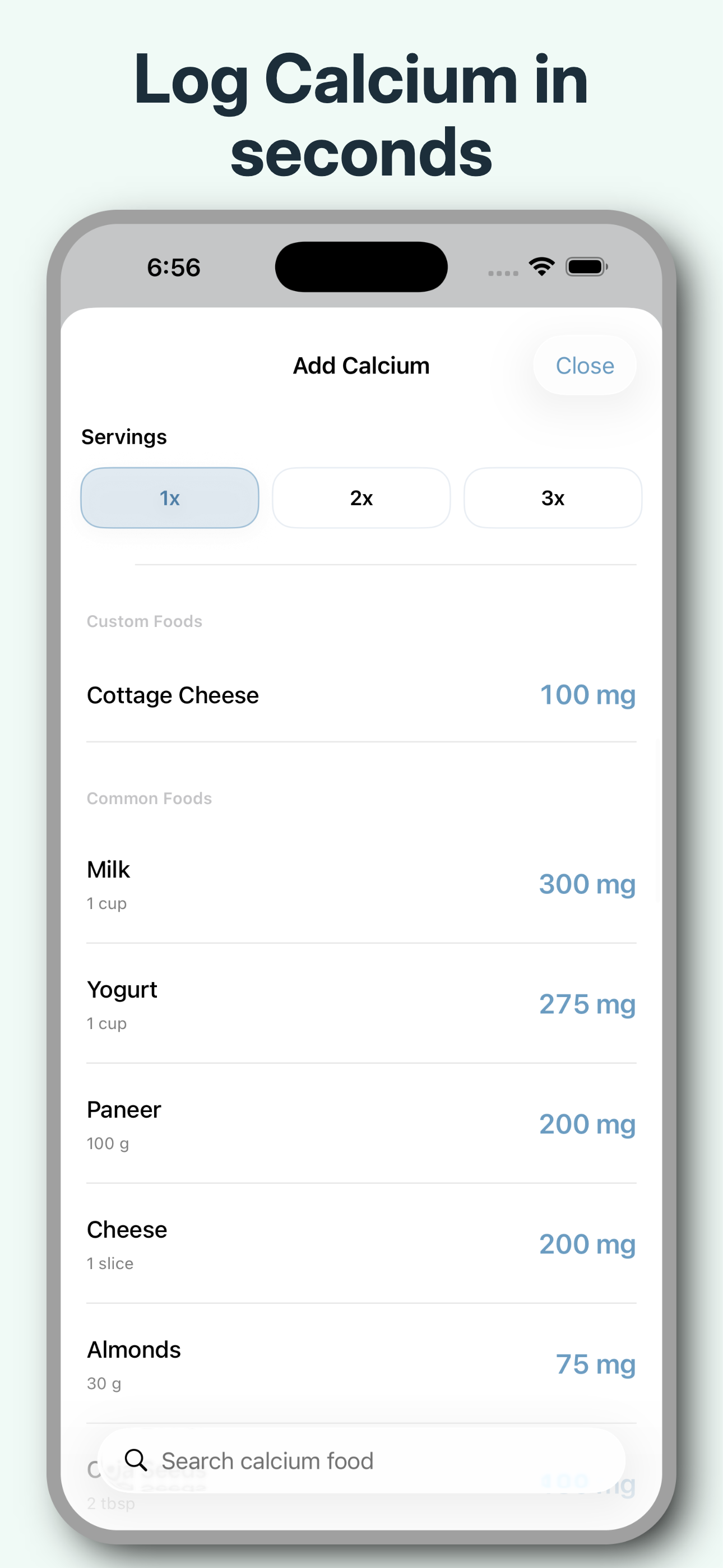 Bonely calcium intake analytics chart on iPhone